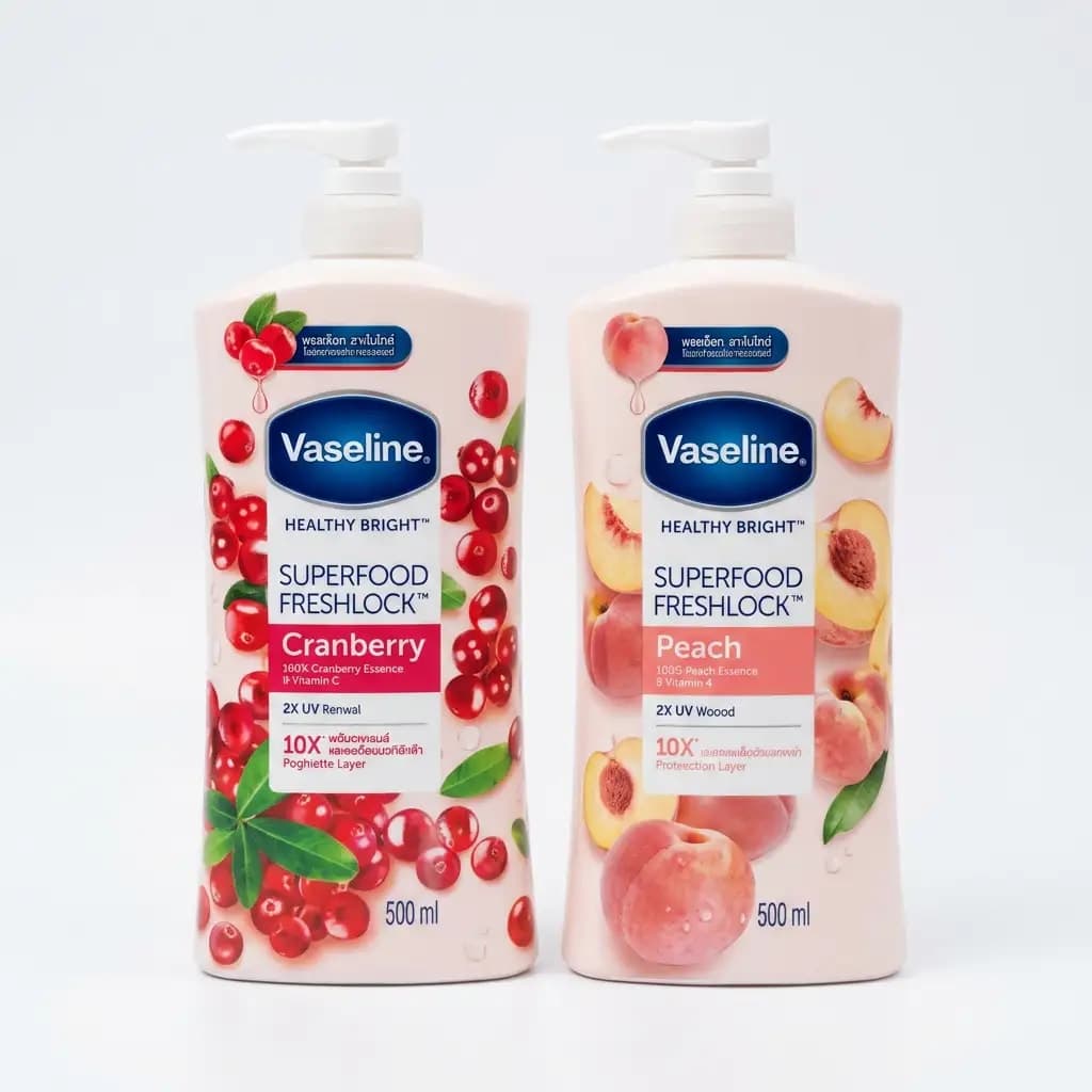 Vaseline Healthy Bright Superfood Freshlock Cranberry + Peach Body Lotion 500ml