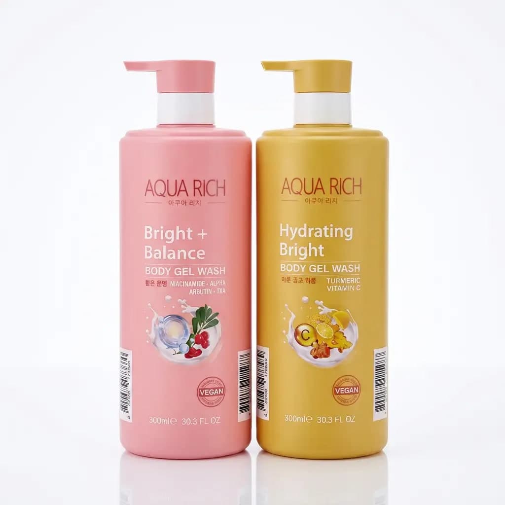 Aqua Rich Bright + Balance Body Gel Wash Niacinamide, Alpha Arbutin & TXA + Hydrating Bright Body Gel Wash Turmeric Vitamin C 1000ml