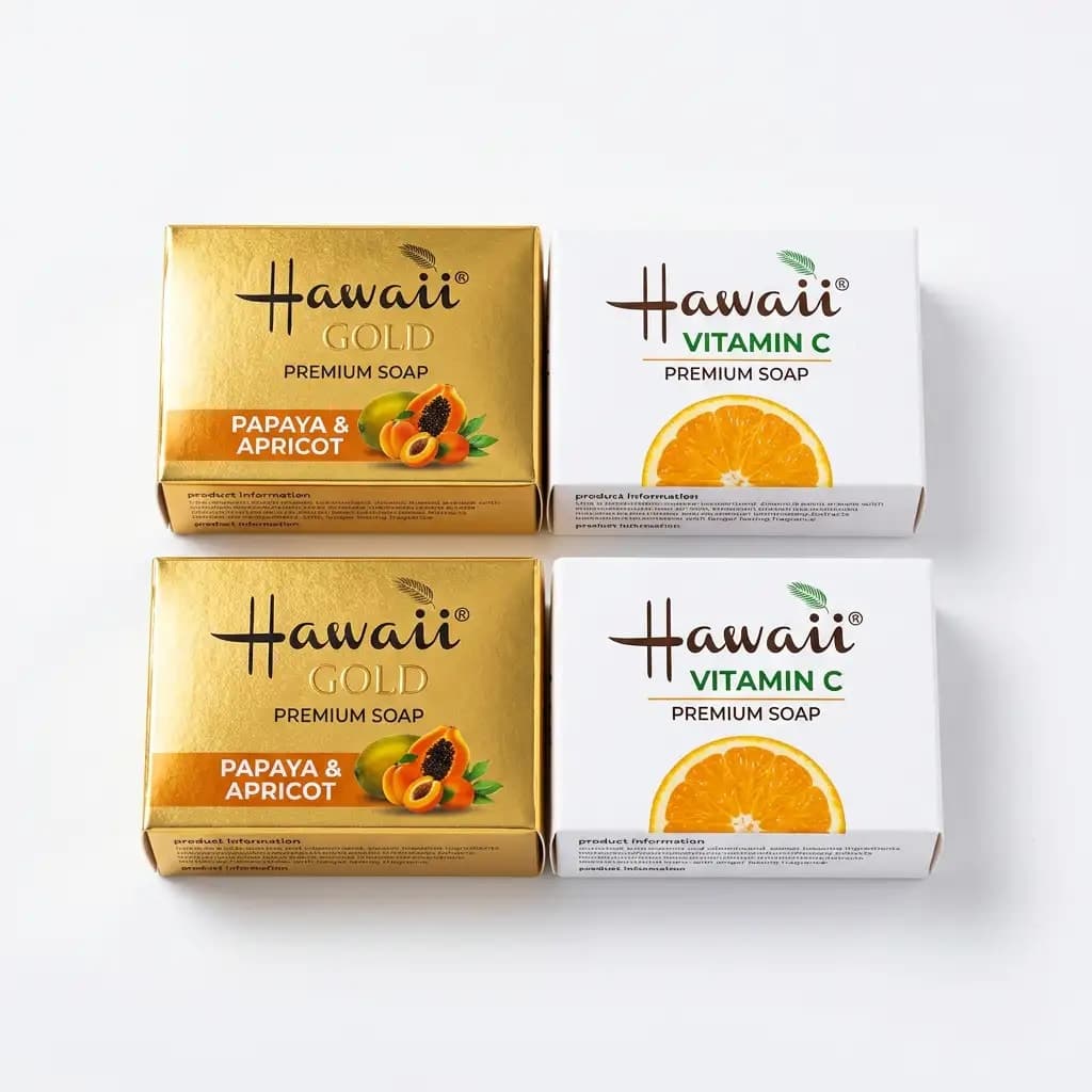 Hawaii Gold Premium Soap Papaya Carrot & Apricot Triple Whitening + Hawaii Vitamin C Exfoliating Soap 150g