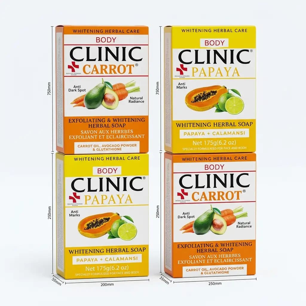 Body Clinic Carrot Exfoliating & Whitening Herbal Soap + Body Clinic Papaya Whitening Herbal Soap 175g