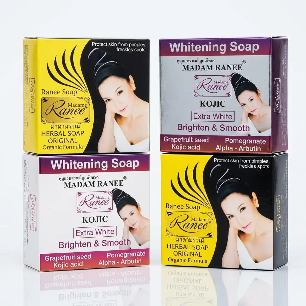 Madam Ranee Kojic Whitening Soap Brighten & Smooth + Ranee Herbal Soap Original Organic Formula 100g