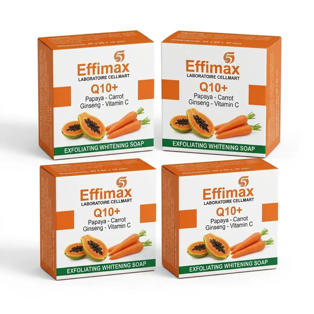 Effimax 5 Q10+ Papaya, Carrot, Ginseng & Vitamin C Exfoliating Whitening Soap 200g