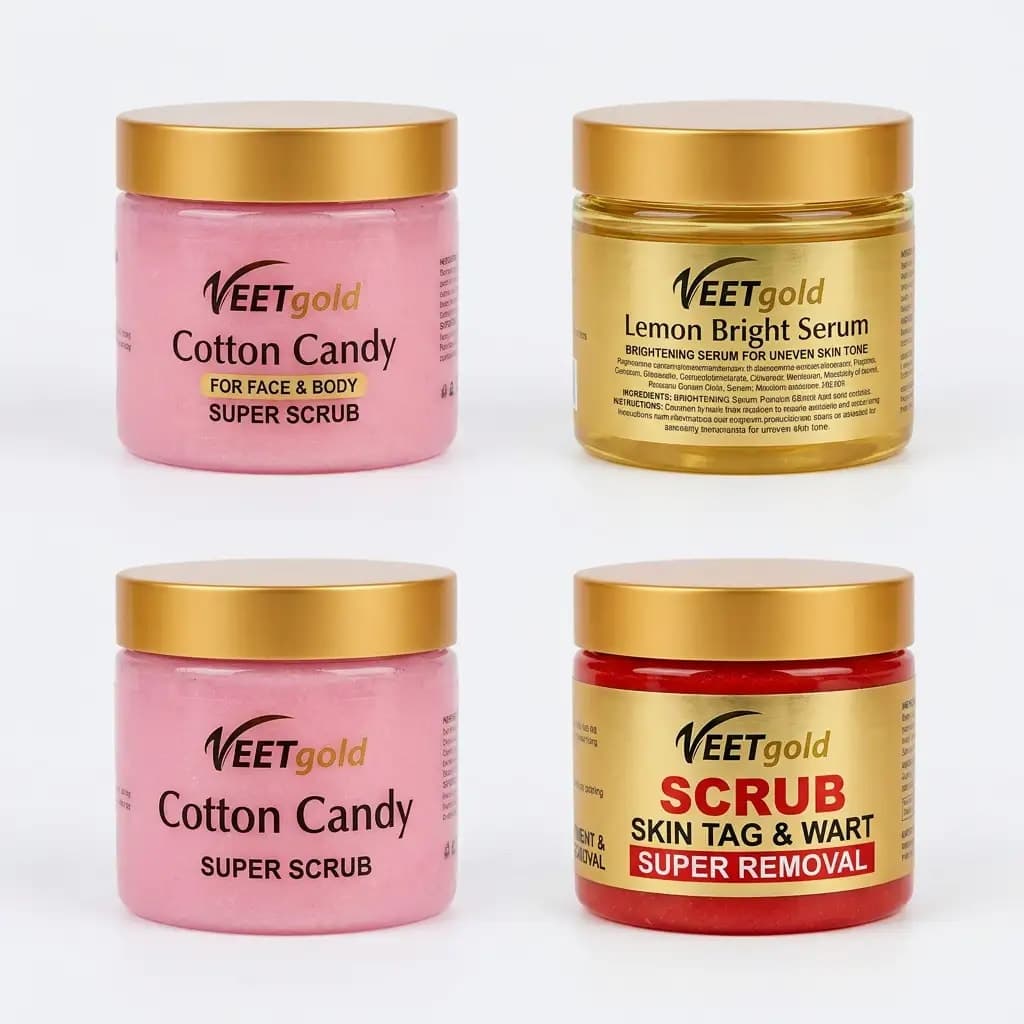 VEETgold Cotton Candy For Face & Body Sugar Scrub Extra Whitening + VEETgold Lemon & Sugar Face & Body Scrub + VEETgold Scrub Skin Tag & Wart Super Removal 450g
