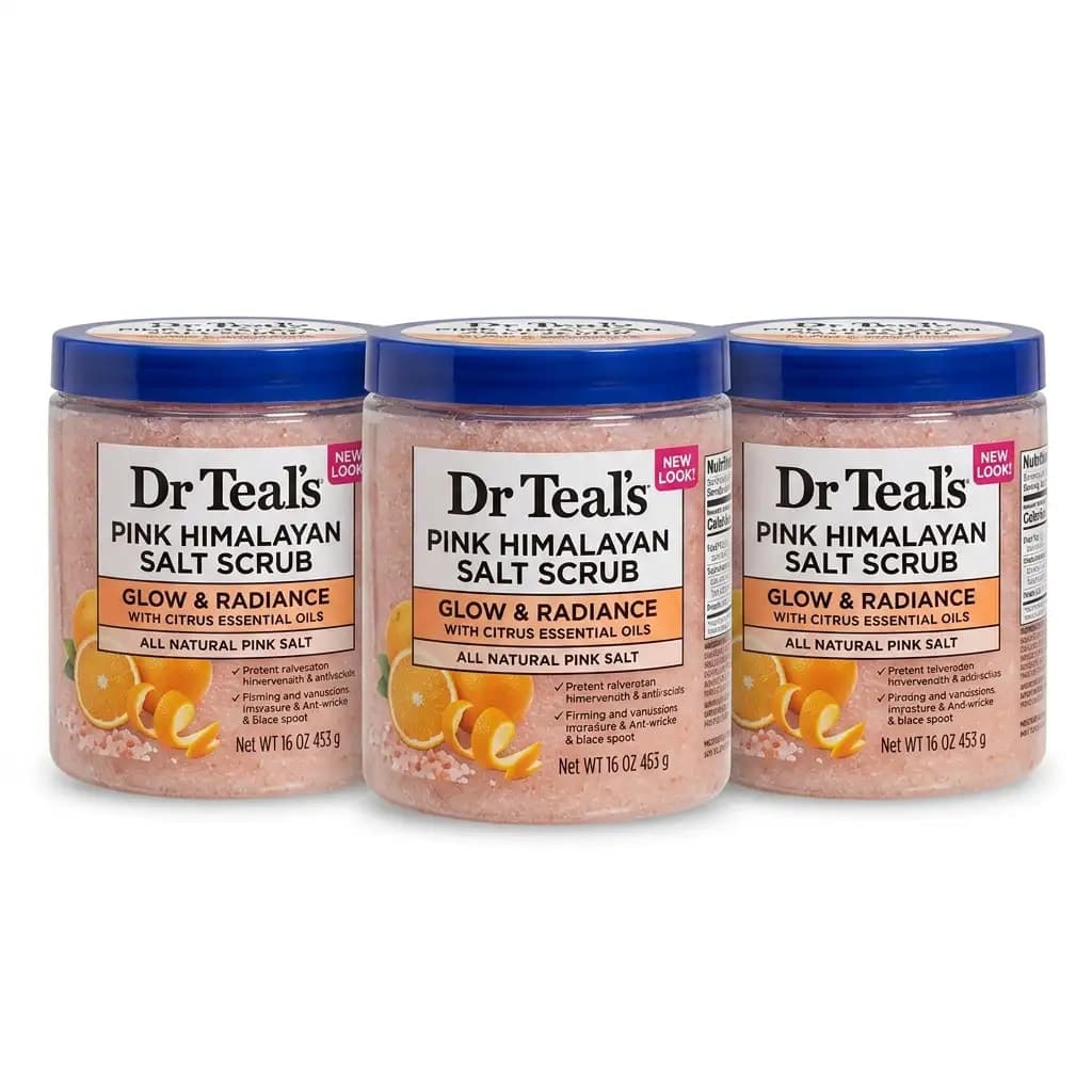 Dr Teal's Pink Himalayan Salt Scrub Glow & Radiance with Citrus Essential Oils & Pure Epsom Salt 454g