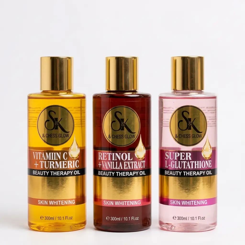 S&K Duchess Glow Vitamins C + Turmeric Beauty Therapy Oil 7 Days + S&K Duchess Glow Retinol Centelia Extract Beauty Therapy Oil 7 Days + S&K Duchess Glow Super L-Glutathione Beauty Therapy Oil 7 Days Skin Whitening 300ml