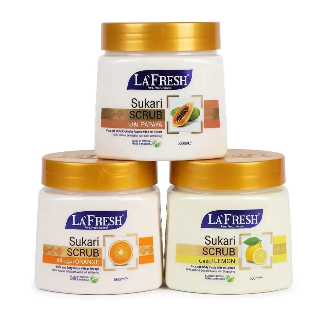 LaFresh Pure Fresh Natural Deep Exfoliating Scrub Papaya + LaFresh Orange Scrub + LaFresh Lemon Scrub 500ml