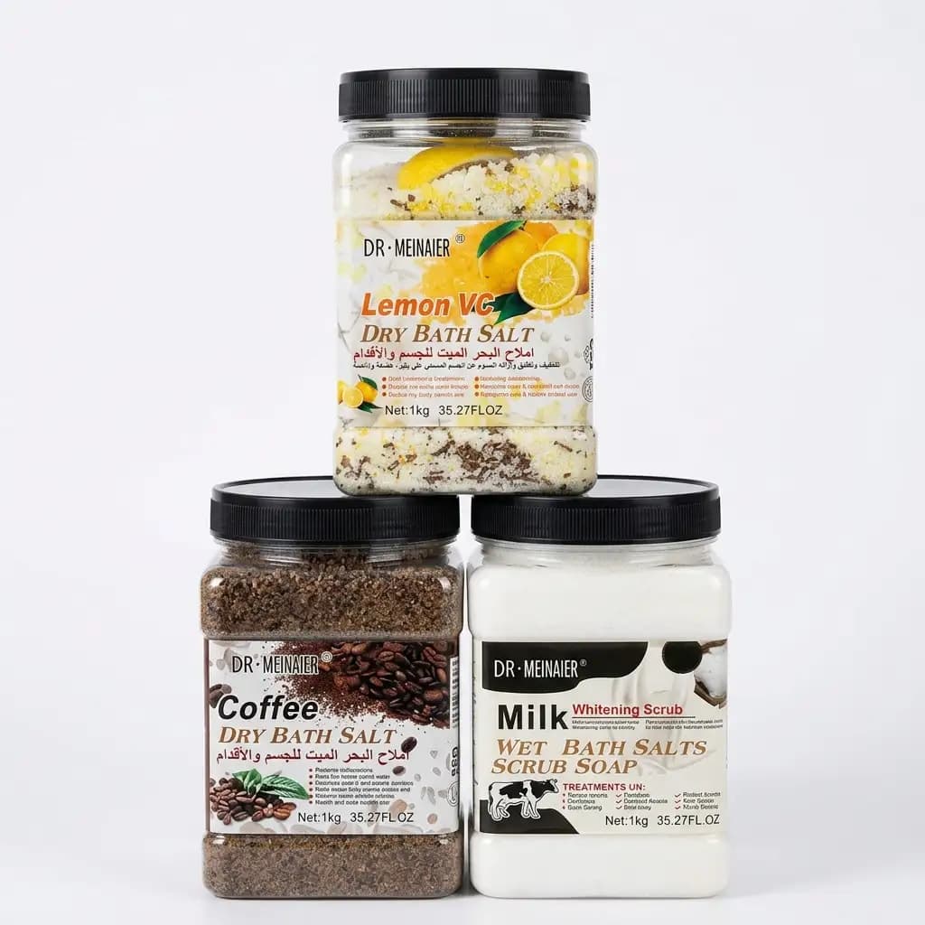 DR. Meinaier Lemon VC Dry Bath Salt 1kg + DR. Meinaier Coffee Dry Bath Salt 1kg + DR. Meinaier Milk Whitening Scrub Wet Bath Scrub Salt Soaps 1kg 1000g