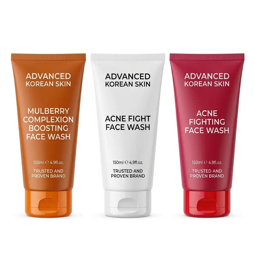Advanced Korean Skin Face Wash Trio – Mulberry, Acne Fight & Turmeric 180ml
