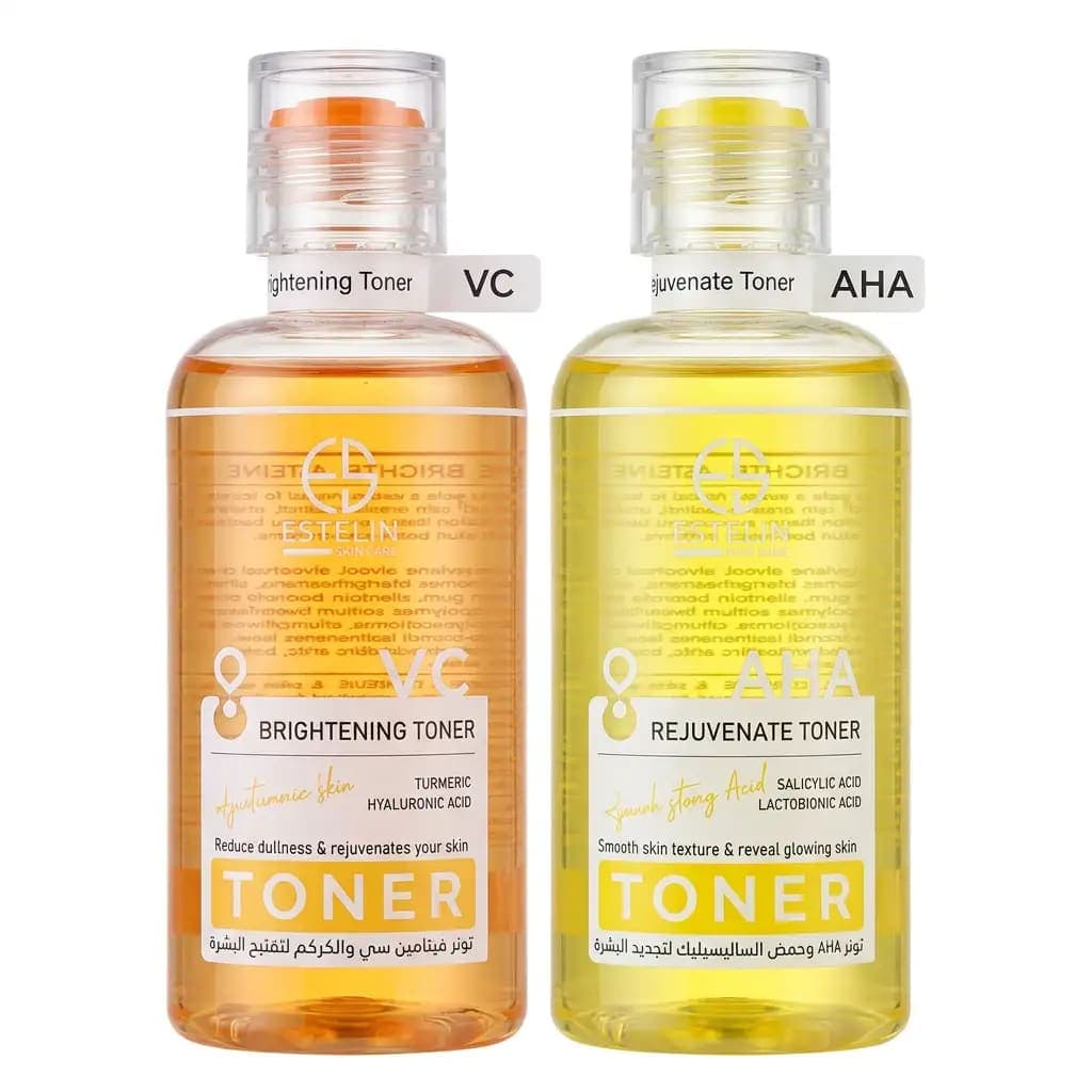 Estelin VC Brightening Toner Turmeric + Hyaluronic Acid & AHA Rejuvenate Toner Salicylic + Lactobionic Acid (Bundle) 100ml