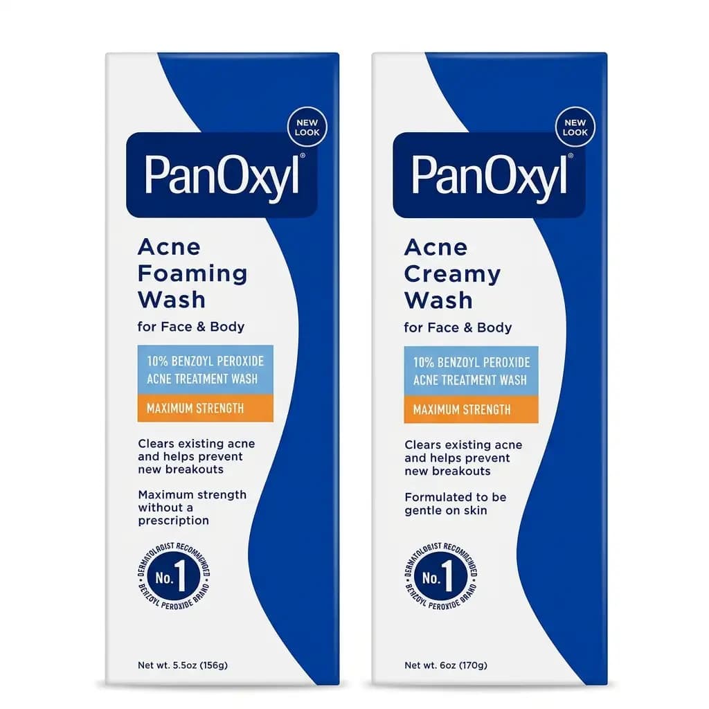 PanOxyl Acne Foaming Wash 10% Benzoyl Peroxide 156g + Acne Creamy Wash 4% Benzoyl Peroxide 170g (Bundle)