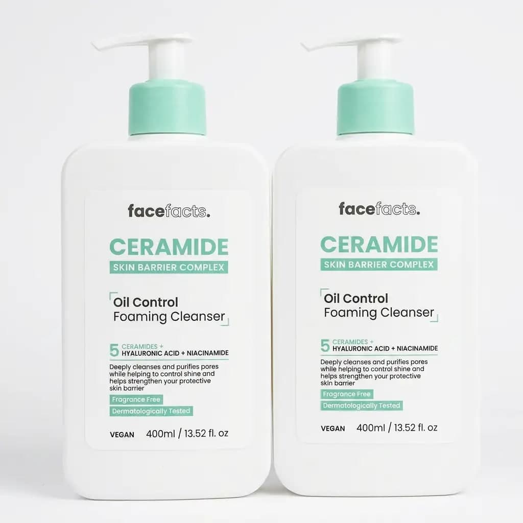 facefacts. Ceramide Skin Barrier Complex Oil Control Foaming Cleanser 5 Ceramides + Hyaluronic Acid + Niacinamide 400ml