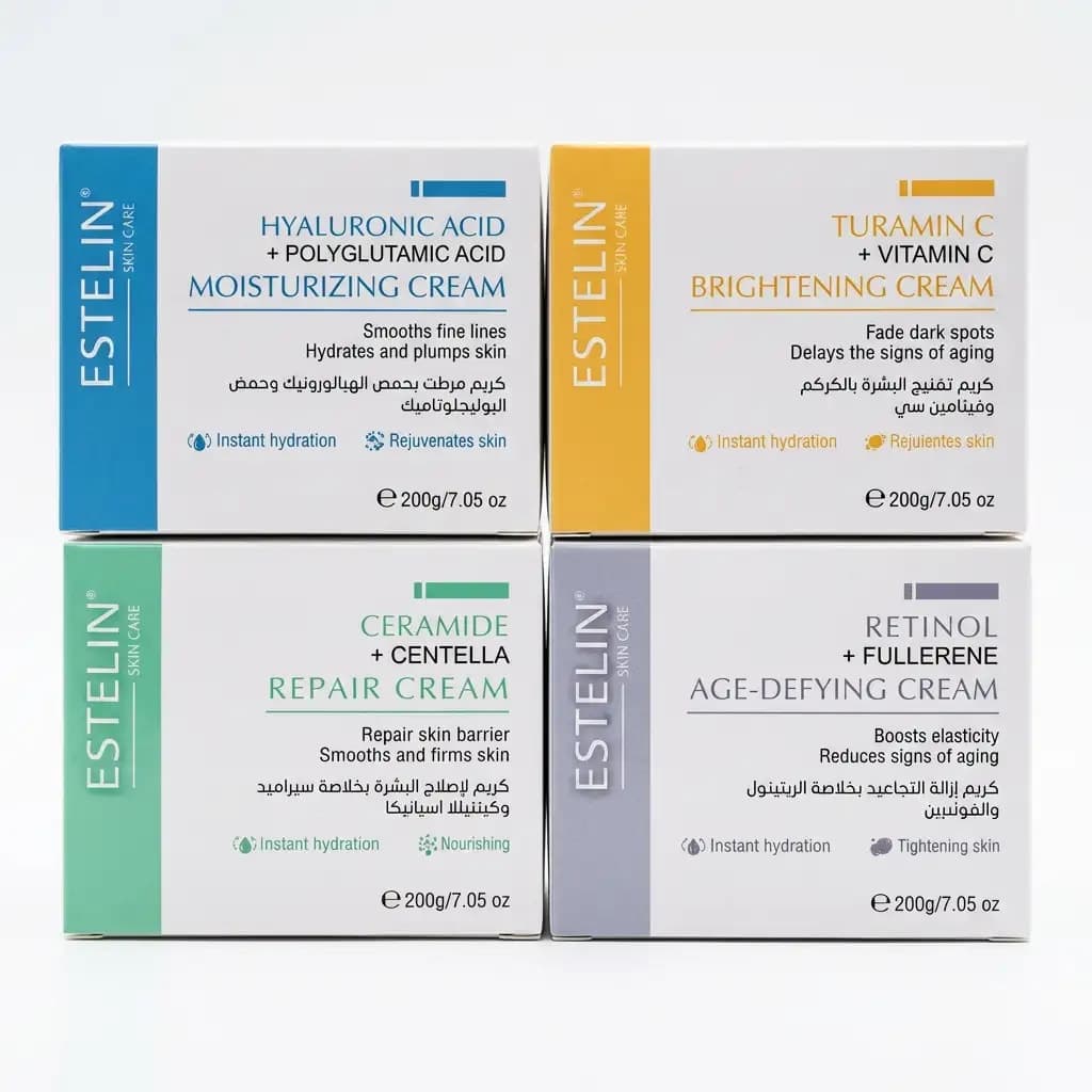Estelin Skincare Facial Cream Set — Hyaluronic Acid, Turmeric Vitamin C, Ceramide Centella, Retinol Fullerene 200g