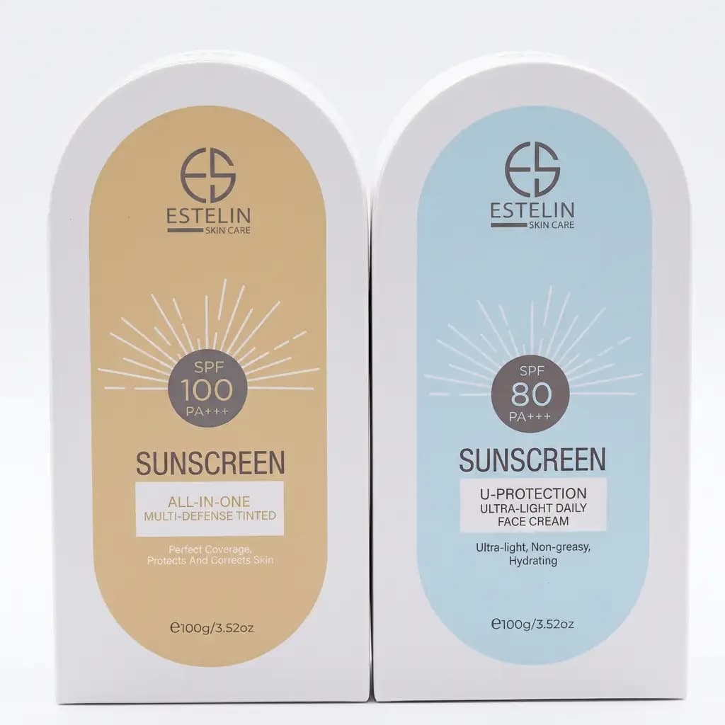 Estelin Sunscreen SPF100 PA+++ All-in-One Multi-Defense Tinted + SPF80 PA+++ Sunscreen 100g