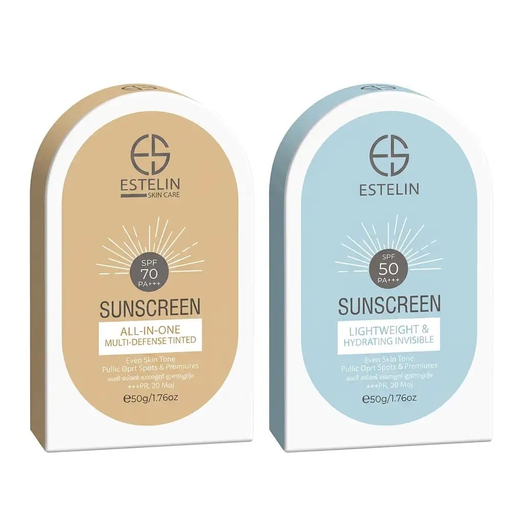 Estelin Sunscreen SPF70 PA+++ All-in-One Multi-Defense Tinted + SPF50 PA+++ Sunscreen 50g