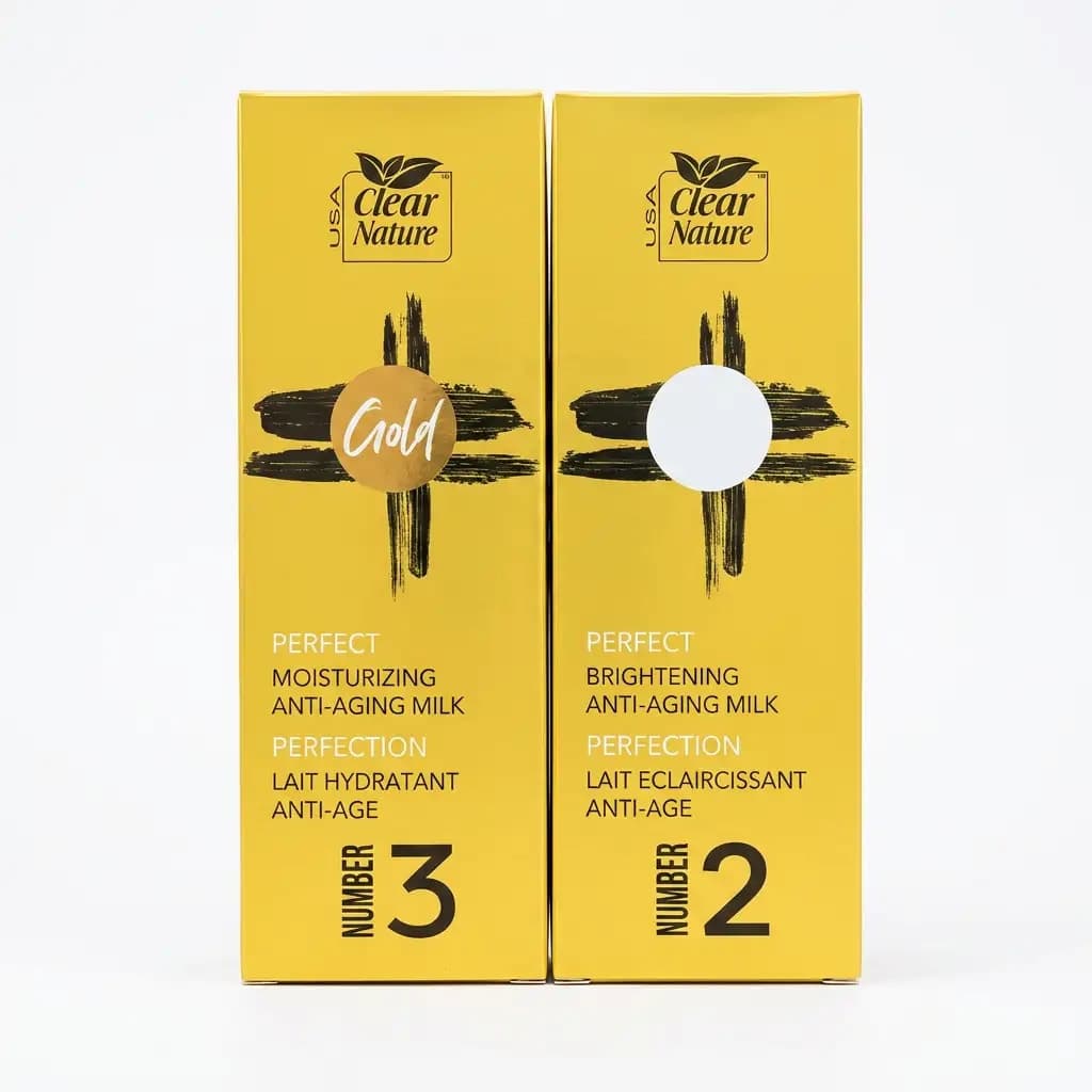 Clear Nature USA Gold Perfect Moisturizing Anti-Aging Milk No.3 & Brightening Anti-Aging Milk No.2 500ml