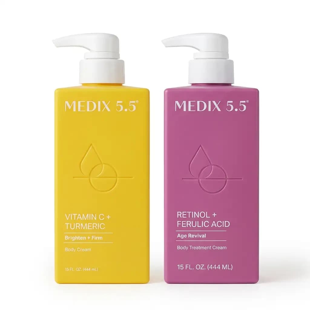 Medix 5.5 Vitamin C + Turmeric Brighten + Firm Body Cream & Retinol + Ferulic Acid Age Rewind Body Treatment Cream 444ml